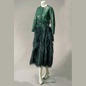 Lot image - Leather and Fur Evening Coat/Gown