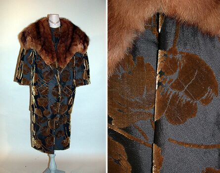 Lot image - Galanos Cut Velvet and Sable Cocktail Ensemble American, 1960s