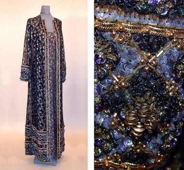 Lot image - Galanos Gold Brocade and Jeweled Evening Ensemble American, 1960s