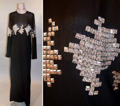 Lot image - Rhinestone Studded Black Evening Gown Attributed to Galanos American, 1960s