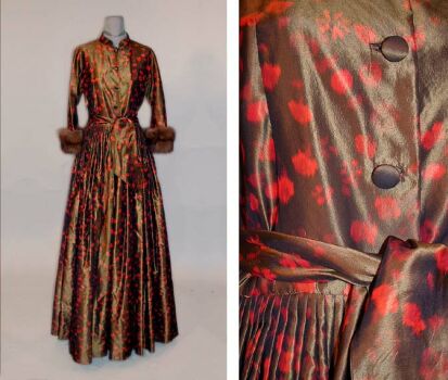 Lot image - Sable Trimmed Chine Hostess Gown Probably Galanos, American, 1960s