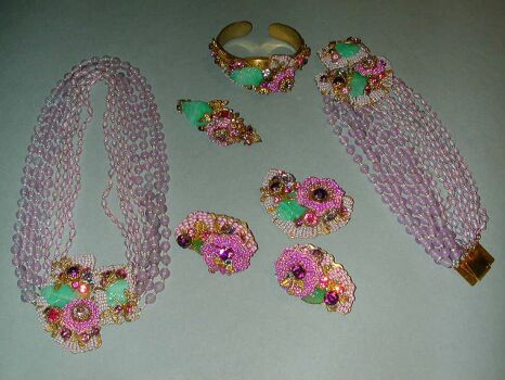 Lot image - Miriam Haskell Pink Bead Suite Early 1950s