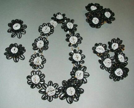 Lot image - Miriam Haskell Black and White Flower Suite 1970s