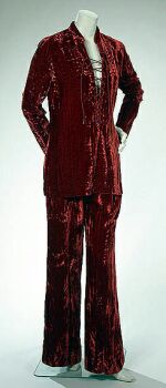 Lot image - Saint Laurent Rive Gauche Crushed Velvet Pant Suit