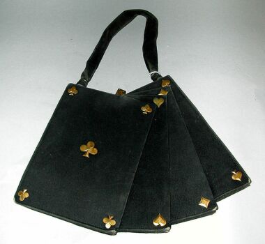 Lot image - Black Suede Playing Card and Fan Purses