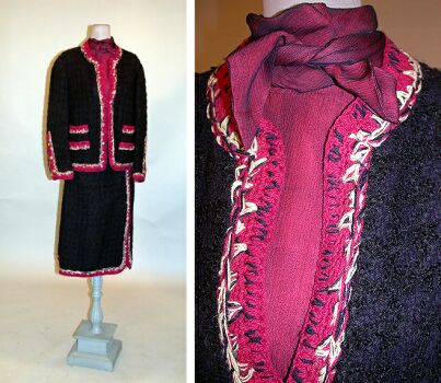 Lot image - Chanel Navy Wool Boucle Suit