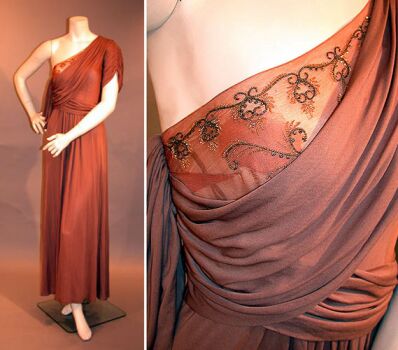 Lot image - Adrian Classical One-Shoulder Gown