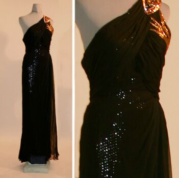 Lot image - Bob Mackie Black One-Shoulder Gown