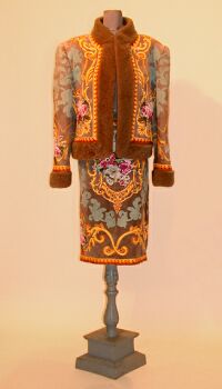 Lot image - Valentino Suede Applique Suit