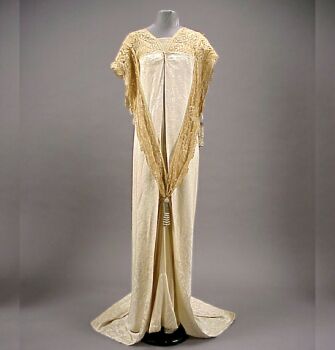 Lot image - Ivory Damask and Lace Evening Gown