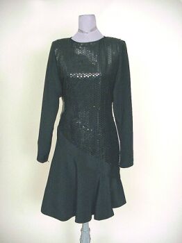 Lot image - Galanos Sequined Black Cocktail Dress American, mid 1980s