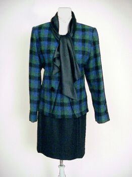Lot image - Galanos Plaid Wool Suit American, 1980s