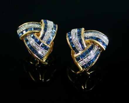 Lot image - Pair of Sapphire and Diamond Earclips