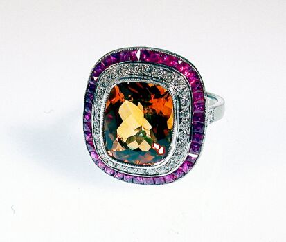 Lot image - Ruby, Citrine and Diamond Ring