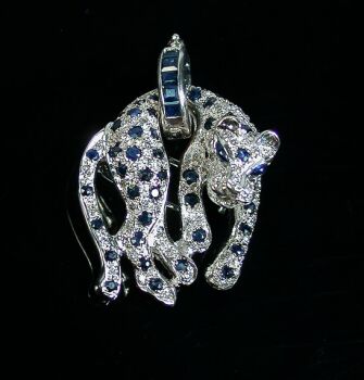 Lot image - Sapphire and Diamond Panther Pin/ Pendant
