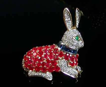 Lot image - Ruby, Diamond and Sapphire Rabbit Pin
