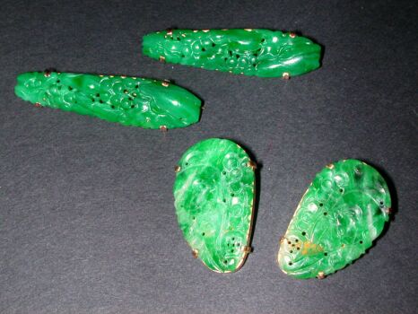 Lot image - Two Chinese Jade Pins and Pair of Earclips