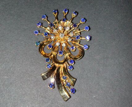 Lot image - Diamond and Sapphire Flower Pin