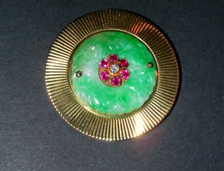Lot image - Circular Jade Brooch