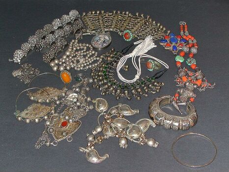 Lot image - Group of Assorted Silver and Metal Ethnic Jewelry
