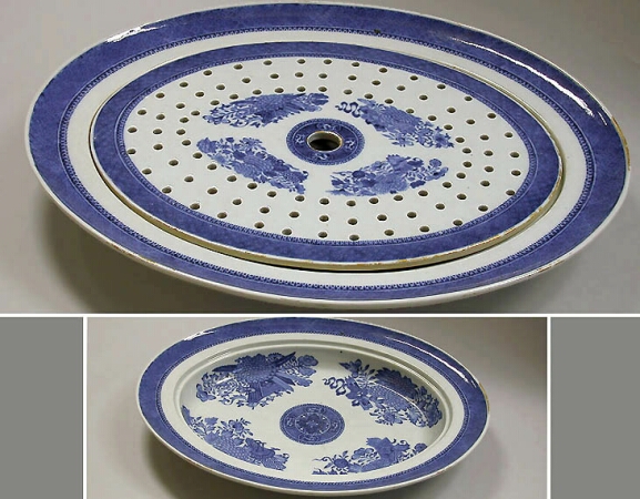 Lot image - CHINESE EXPORT BLUE AND WHITE PORCELAIN OVAL PLATTER WITH MAZARINE  Qianlong Period, circa 1790  Length 16 inches (40.6 cm)