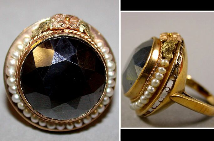 Lot image - Faceted Hematite and Cultured Pearl Ring