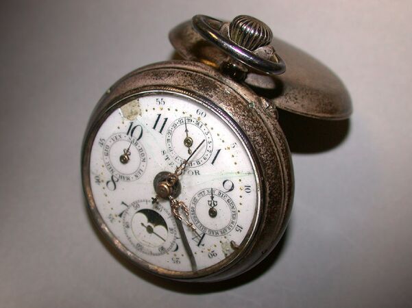 Lot image - Silver Open Face Alarm Pocket Watch