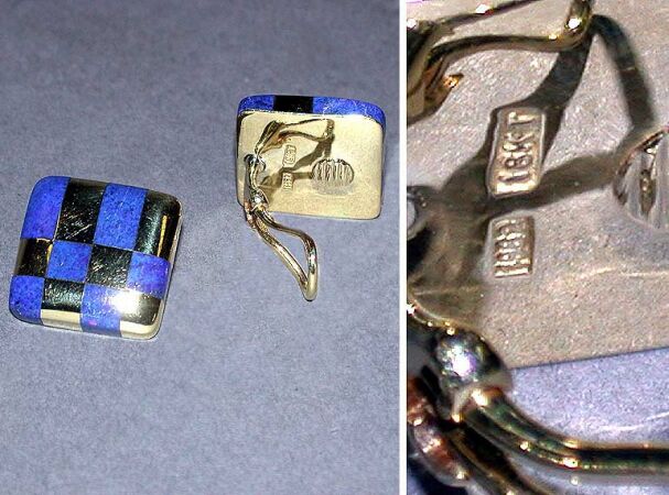 Lot image - Pair of Gold and Lapis Lazuli Earclips