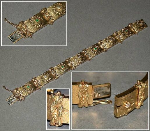 Lot image - Gold, Diamond and Emerald Bracelet
