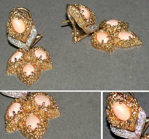 Lot image - Pair of Coral and Diamond Earclips