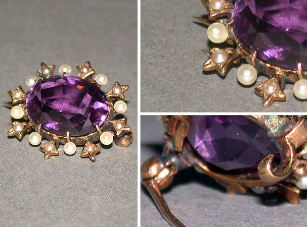 Lot image - Amethyst and Natural* Pearl Pin