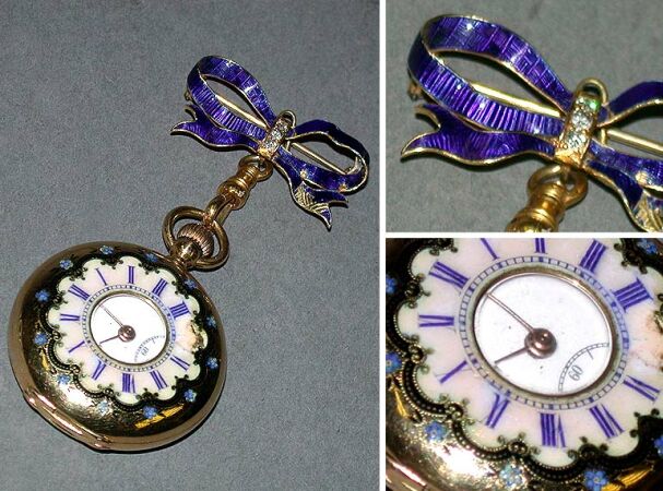 Lot image - Enamel Lapel Watch