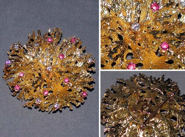 Lot image - Diamond and Ruby Flower Pin