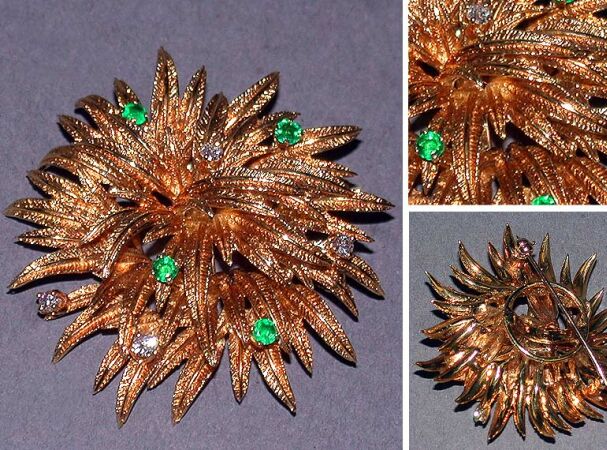 Lot image - Gold, Diamond and Emerald Pin