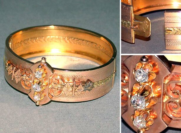 Lot image - Gold and Diamond Bangle Bracelet