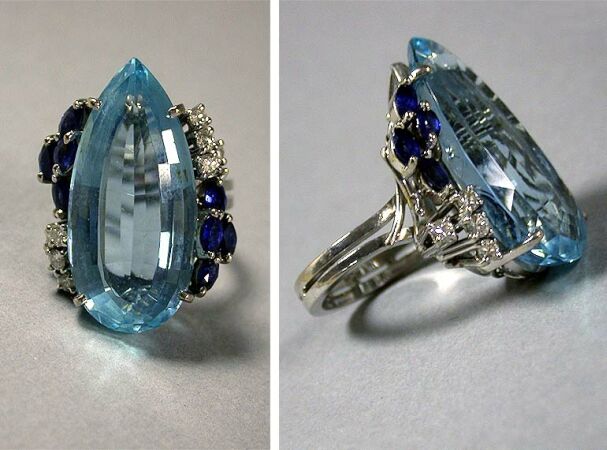 Lot image - Large Aquamarine and Diamond Ring