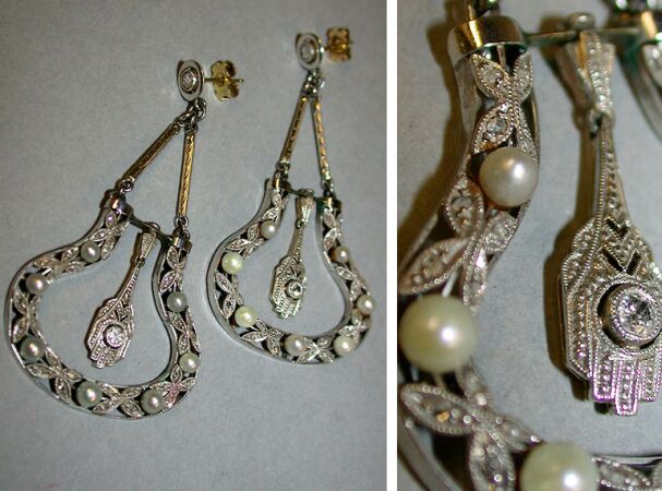 Lot image - Pair of Diamond Pendant Earrings