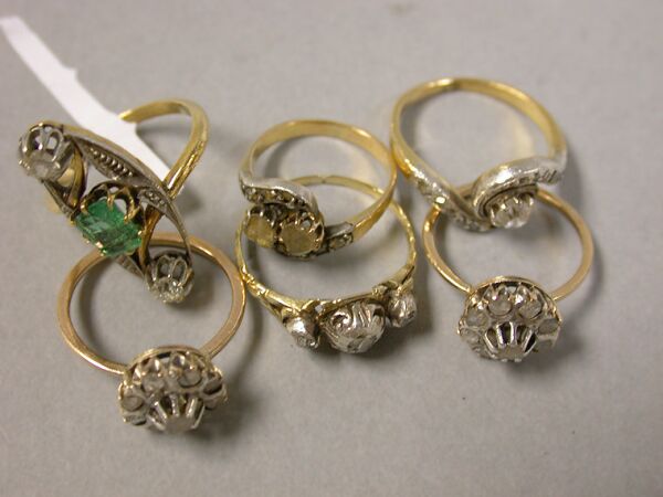 Lot image - Group of Six Rose Diamond Rings