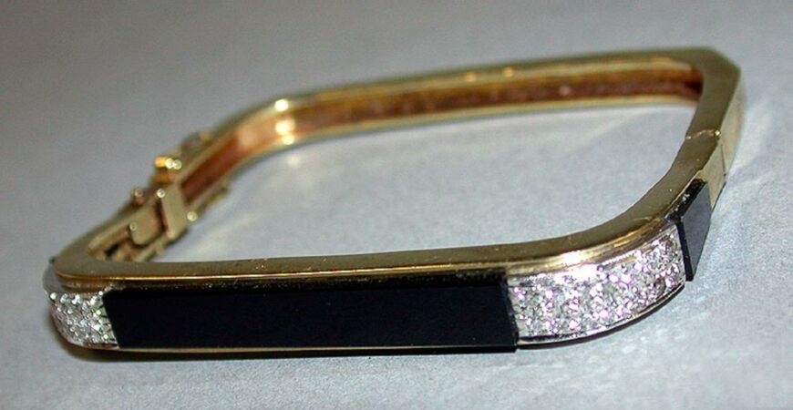 Lot image - Black Onyx and Diamond Bangle Bracelet