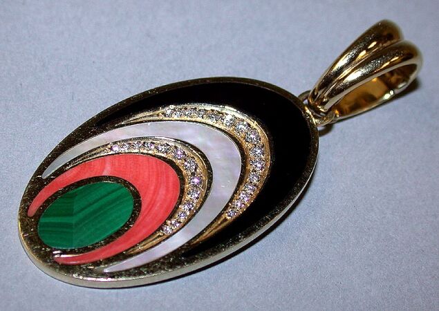 Lot image - Diamond and Multicolored Stone Pendant