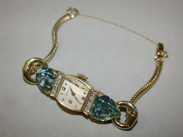 Lot image - Ladys Diamond and Aquamarine Wristwatch