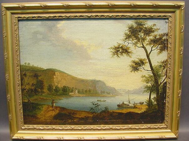 Lot image - Continental School 19th Century LANDSCAPE WITH FIGURES ALONG RIVER