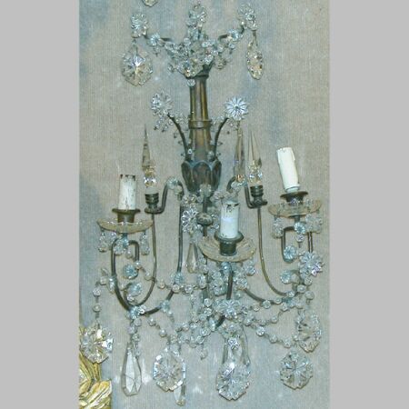 Lot image - Set of Four Louis XVI Style Gilt-Metal and Cut Glass Three-Light Sconces