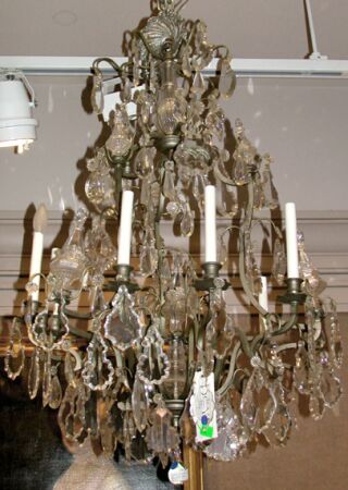 Lot image - Louis XV Silvered Metal and Cut Glass Nine-Light Chandelier