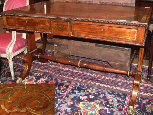 Lot image - Regency Brass Inlaid Rosewood Desk