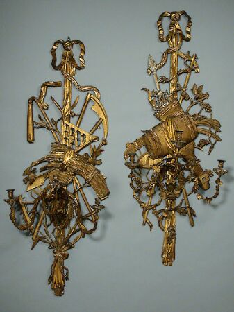 Lot image - Pair of Louis XVI Style Gilt-Wood Three-Light Sconces