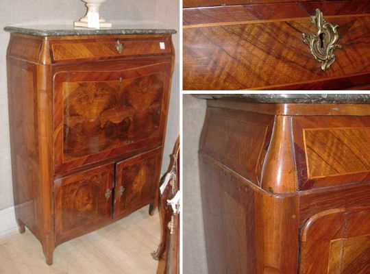 Lot image - Louis XV Walnut and Mahogany Secretaire a Abattant