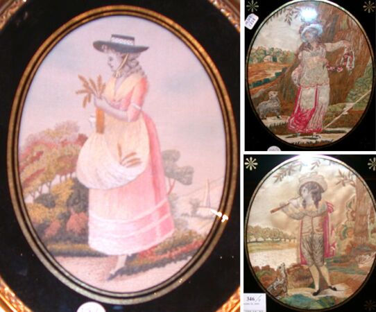 Lot image - Group of Three Regency Silk Needlework Pictures