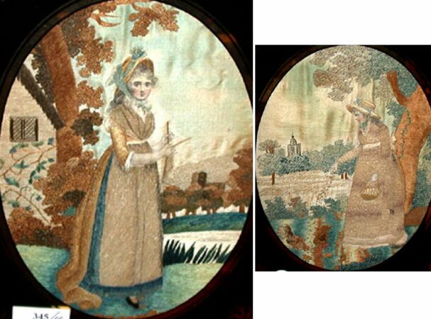 Lot image - Pair of Regency Silk Needlework Pictures