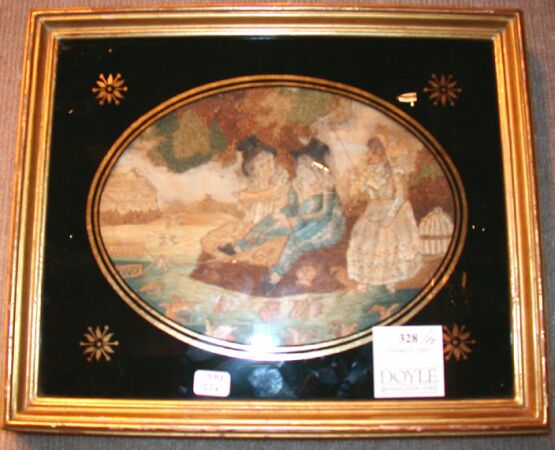 Lot image - Pair of Regency Silk Needlework Pictures
